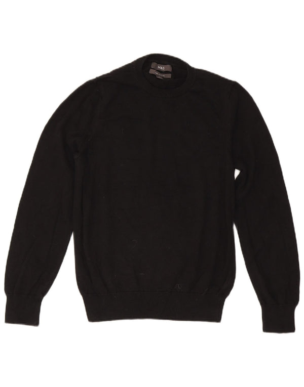 Marks & Spencer Damski sweter z okrągłym dekoltem, UK 10, mały, czarny, bawełniany