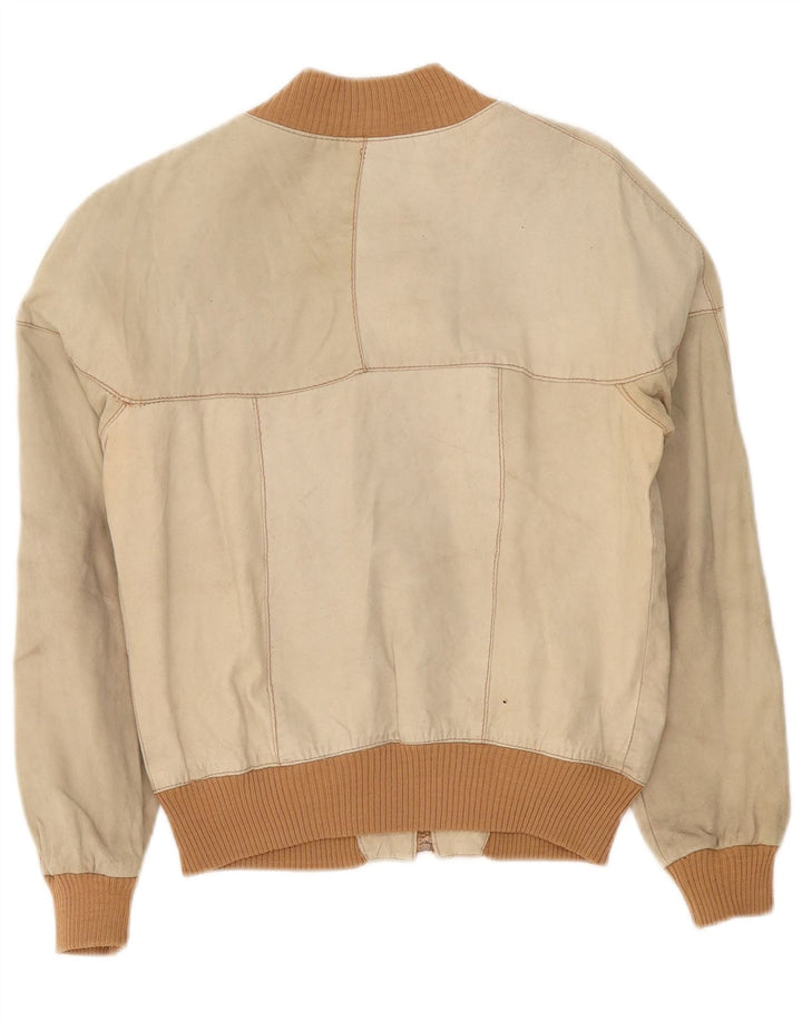 Vintage damska kurtka skórzana Bomber UK 14 średni beż