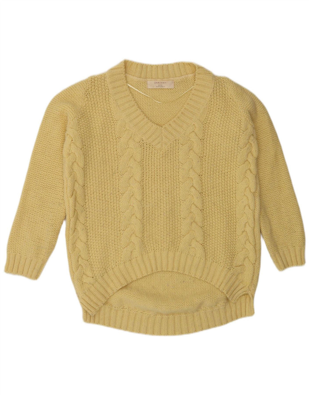 Sweter damski Zara z dekoltem w kształcie litery V, UK 14, średni żółty