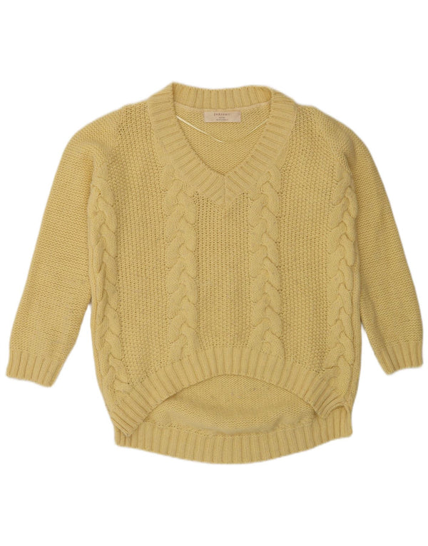 Sweter damski Zara z dekoltem w kształcie litery V, UK 14, średni żółty