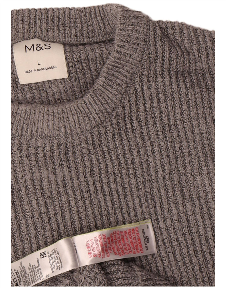Marks & Spencer Męski sweter z okrągłym dekoltem, duży, szary poliamid