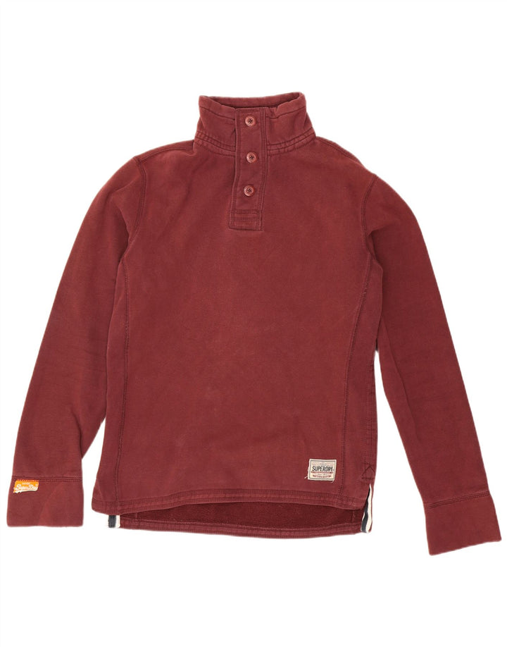 Męski sweter z kapturem Superdry, zapinany na guziki, bawełniany, średni bordowy kolor