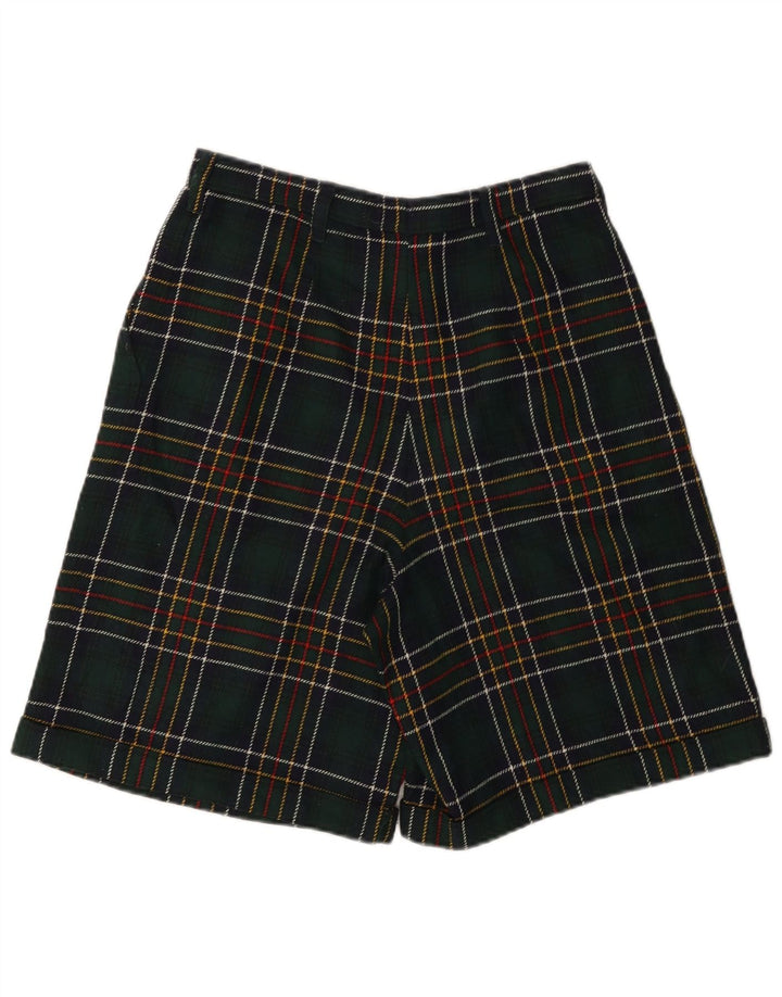 Damskie szorty z wysokim stanem VINTAGE W28 w średnią zieloną kratę