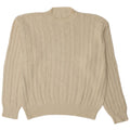 Vintage męski sweter z wycięciem pod szyją, średni, złamanej bieli, bawełniany