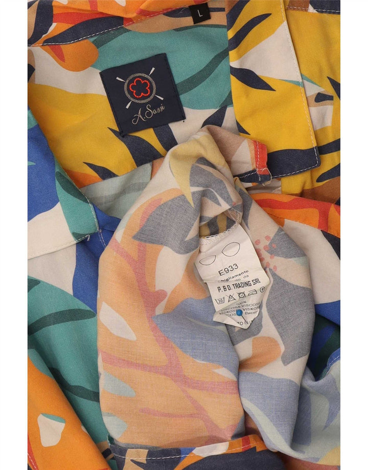 Koszula męska z krótkim rękawem w stylu vintage, duża, wielobarwna, w kwiaty, wiskoza