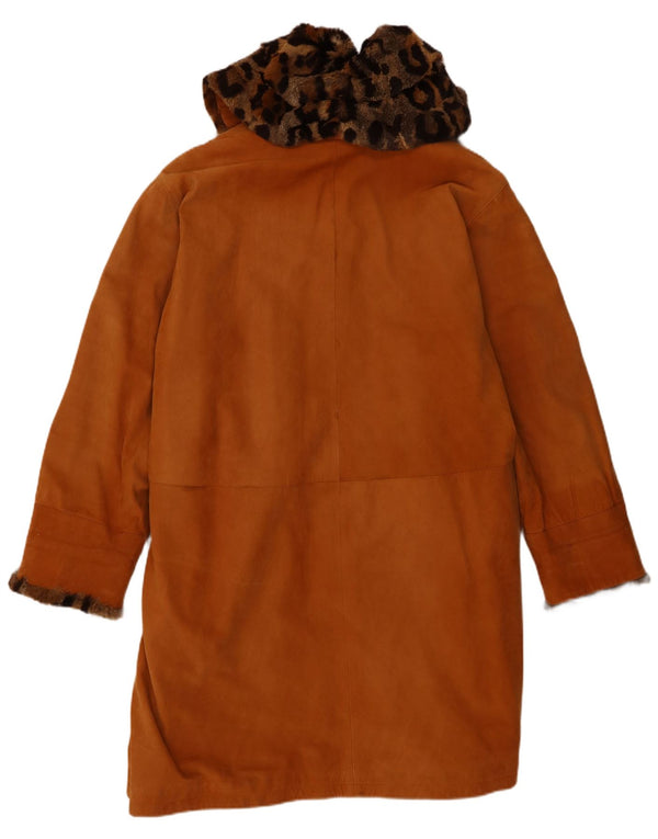 Vintage damski, oversize'owy, skórzany płaszcz z owczej skóry EU 42, duży brązowy shearling