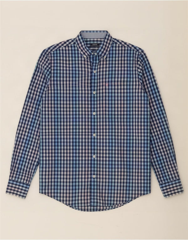 Izod Mens Shirt Small Blue Gingham Cotton
