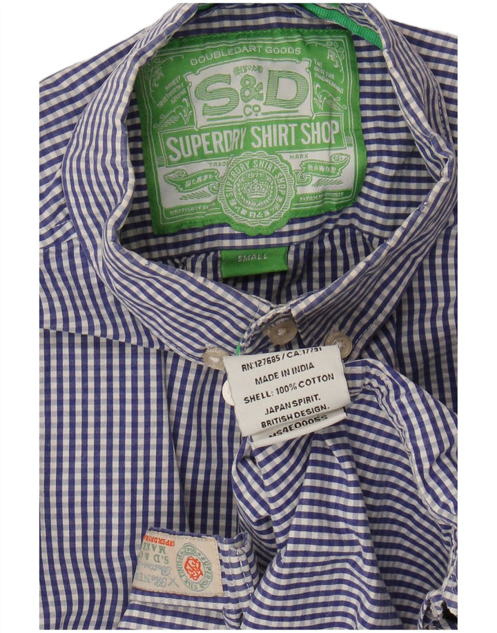SUPERDRY Męska koszula z krótkim rękawem, mała, granatowa, bawełniana w kratkę
