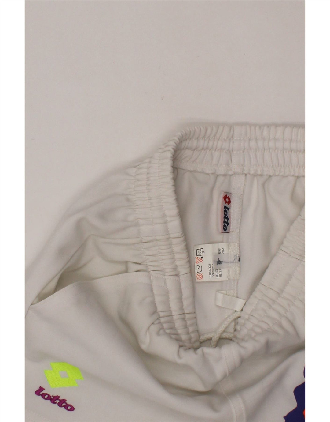 Spodenki sportowe dziewczęce LOTTO z grafiką, duże, 9-10 lat, białe, poliestrowe