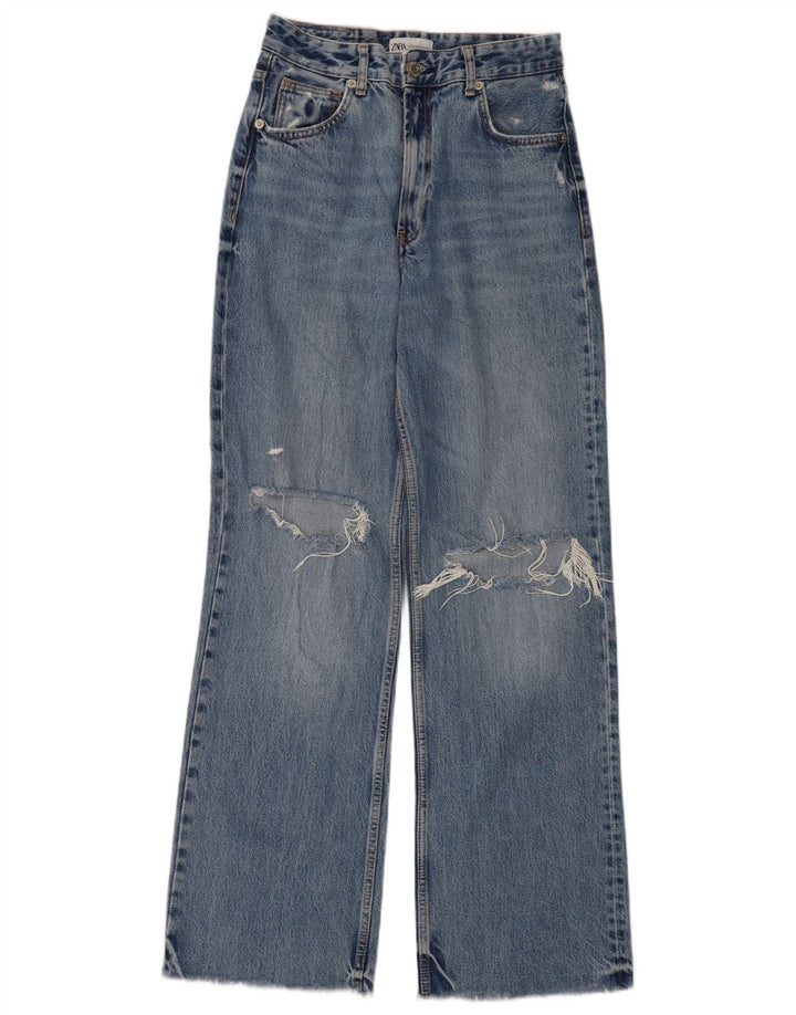 Damskie jeansy z szerokimi nogawkami Zara w trudnej sytuacji EU 38 Small W28 L33 Niebieskie