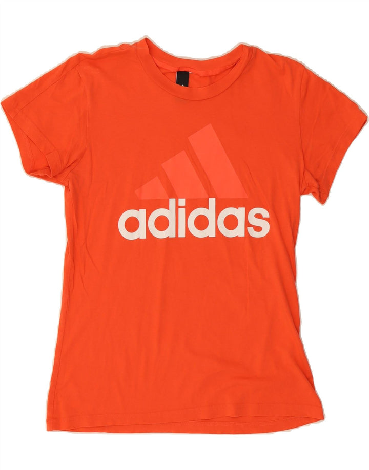 ADIDAS Womens Graphic T-Shirt Top UK 12 Medium Orange Vintage Adidas and Second-Hand Adidas from Messina Hembry 