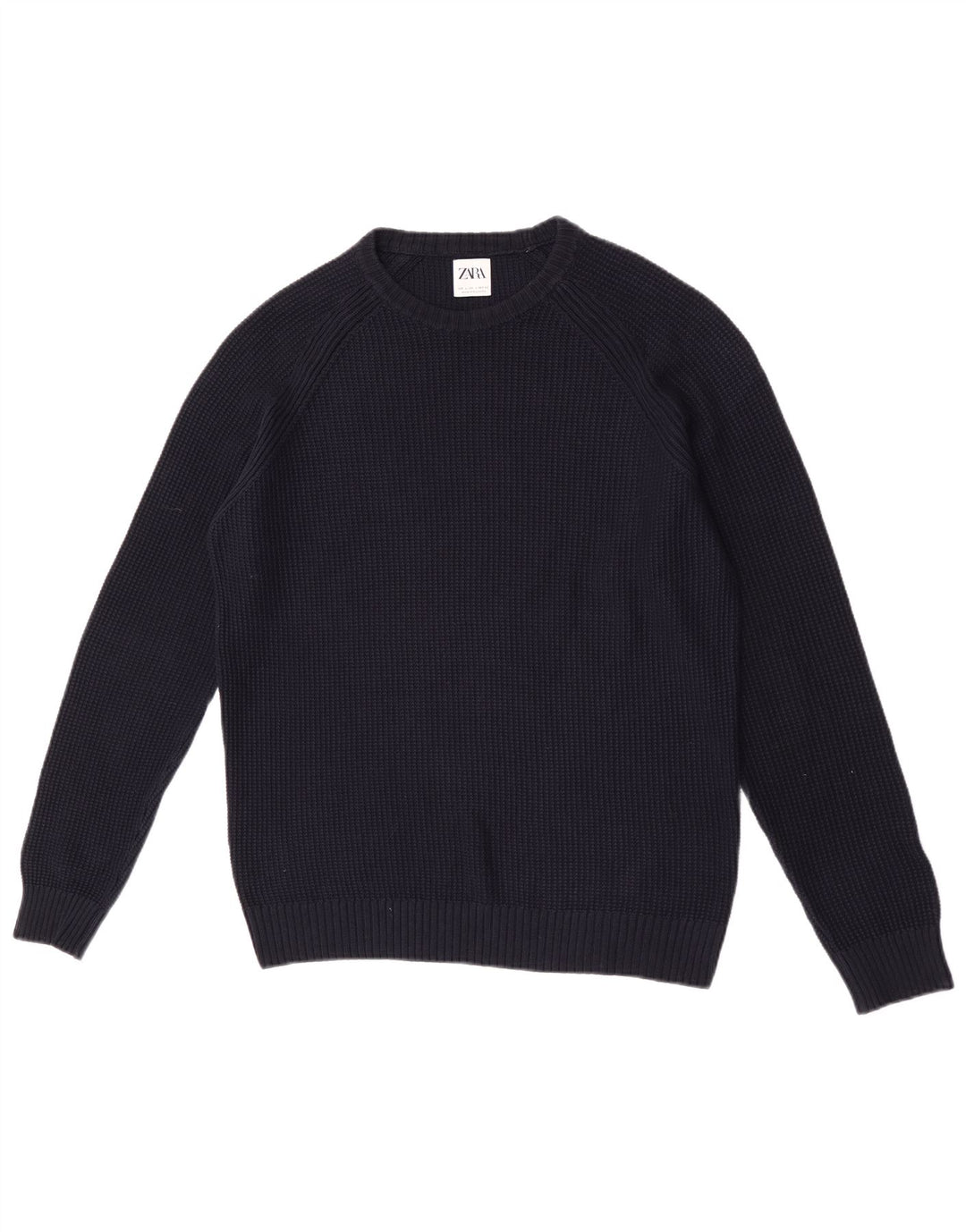 Męski sweter z okrągłym dekoltem Zara, duży, granatowy, bawełniany