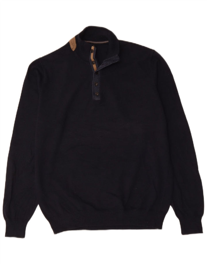 Męski sweter zapinany na guziki Massimo Dutti, duży, granatowy, bawełniany