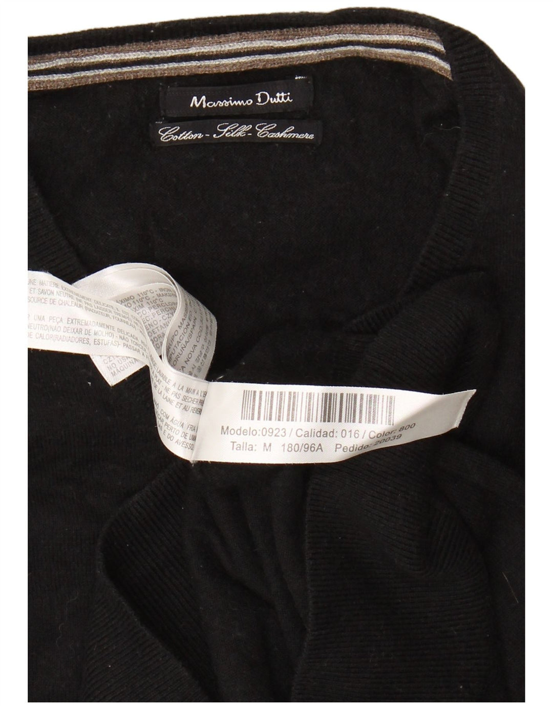 MASSIMO DUTTI Damski sweter z dekoltem w kształcie litery V, UK 14, średni czarny, bawełniany
