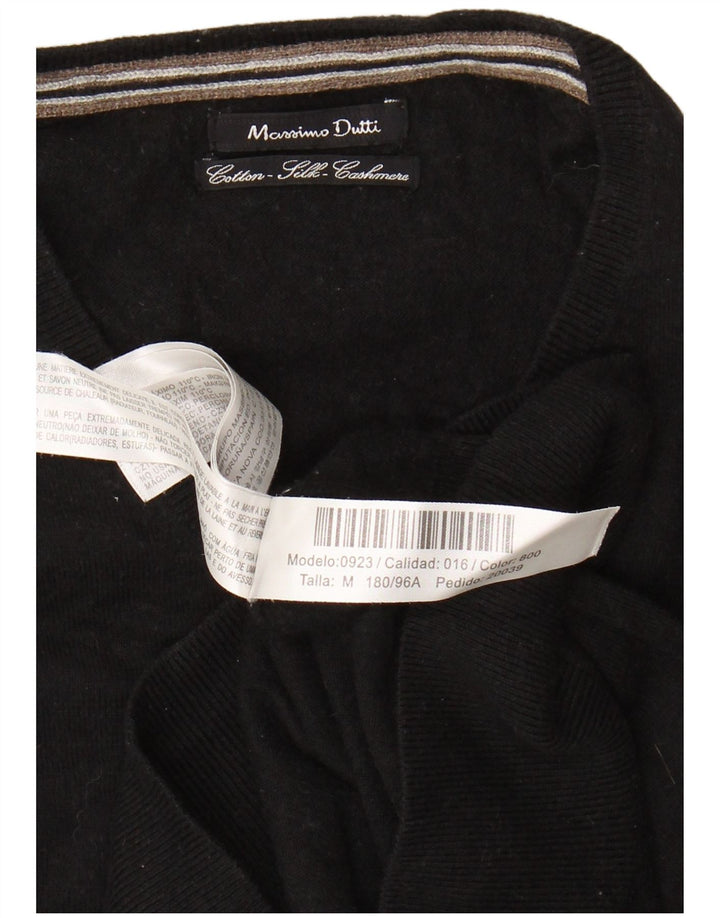 MASSIMO DUTTI Damski sweter z dekoltem w kształcie litery V, UK 14, średni czarny, bawełniany