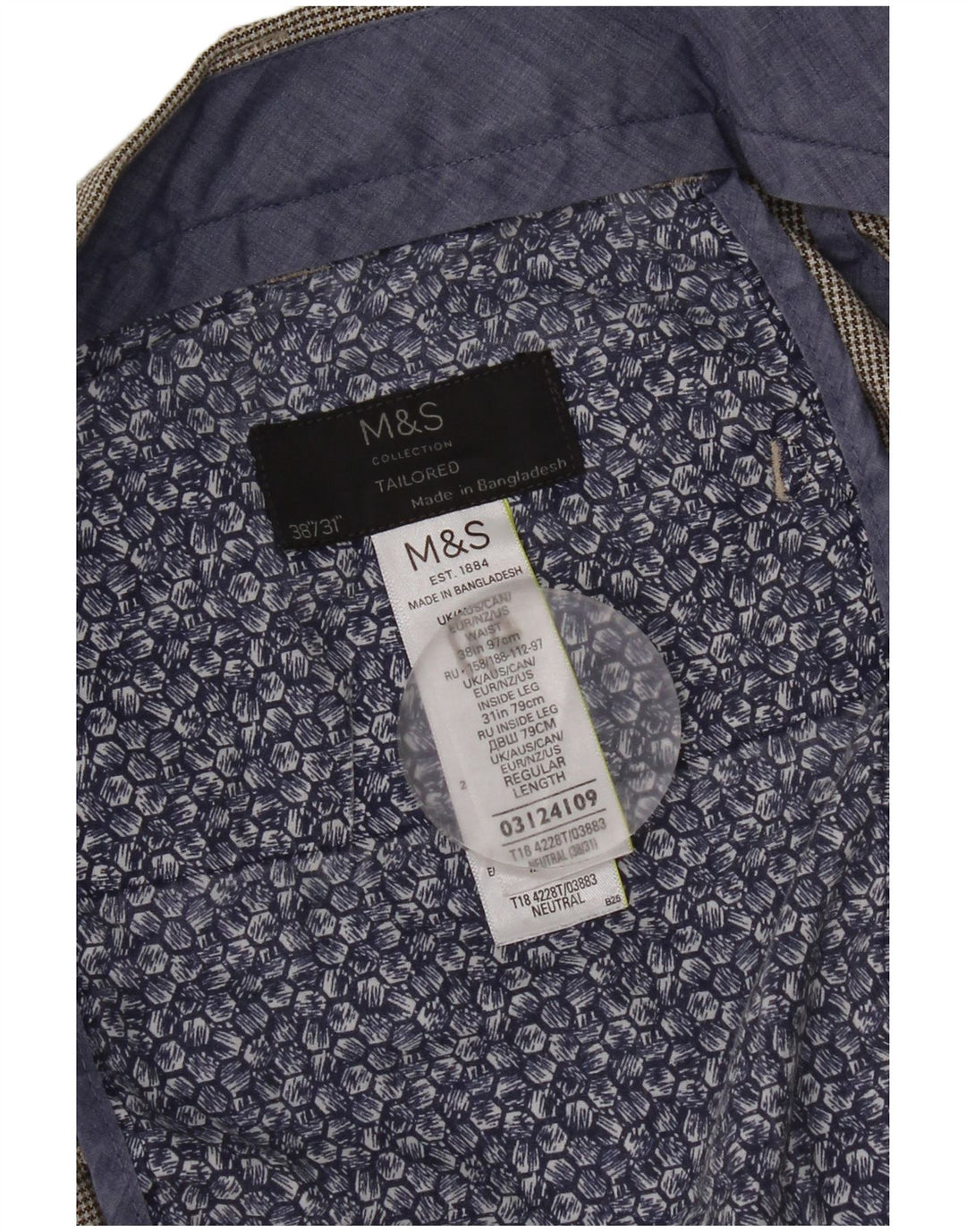 Marks & Spencer Męskie proste spodnie garniturowe W38 L31 Szare w pepitkę