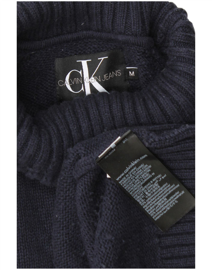 Męski sweter z wywijanym dekoltem Calvin Klein Jeans, średni granatowy, bawełniany