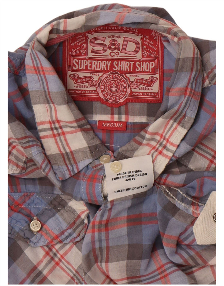 Damska koszula z rękawem 3/4 Superdry, UK 14, bawełniana w średnią niebieską kratkę