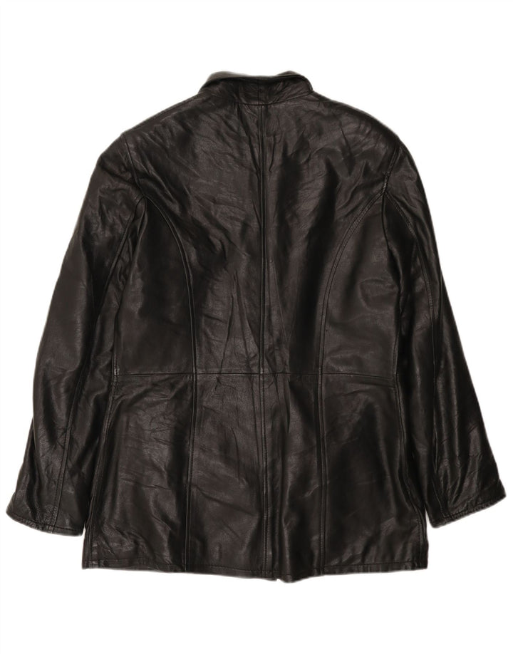 VINTAGE damski płaszcz skórzany UK 18 XL czarna skóra