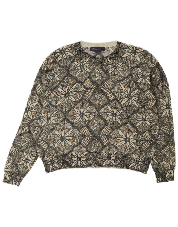Marks & Spencer Damski sweter rozpinany UK 14 Średni szary, kwiatowy klasyk