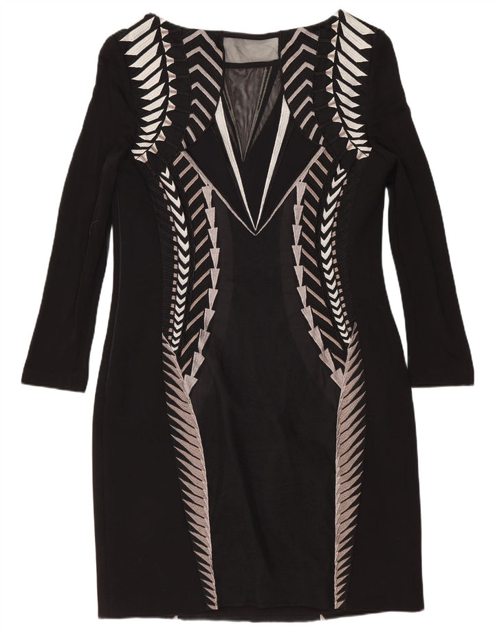 Karen Millen Damska sukienka typu shift z rękawem 3/4 UK 14, średnia czarna geometryczna