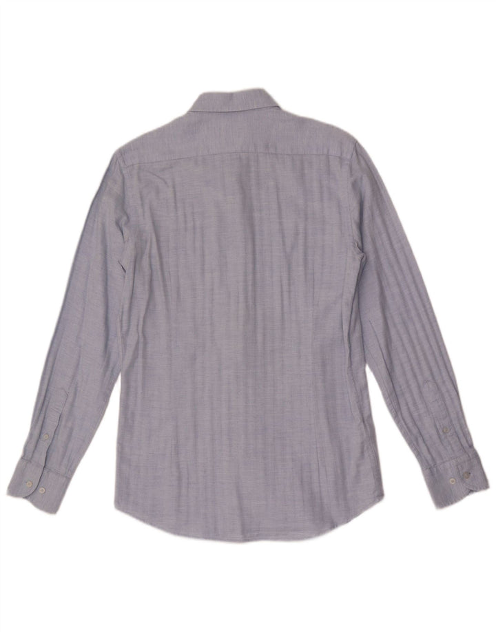 MASSIMO DUTTI Koszula męska, mała, niebieska, bawełniana w jodełkę