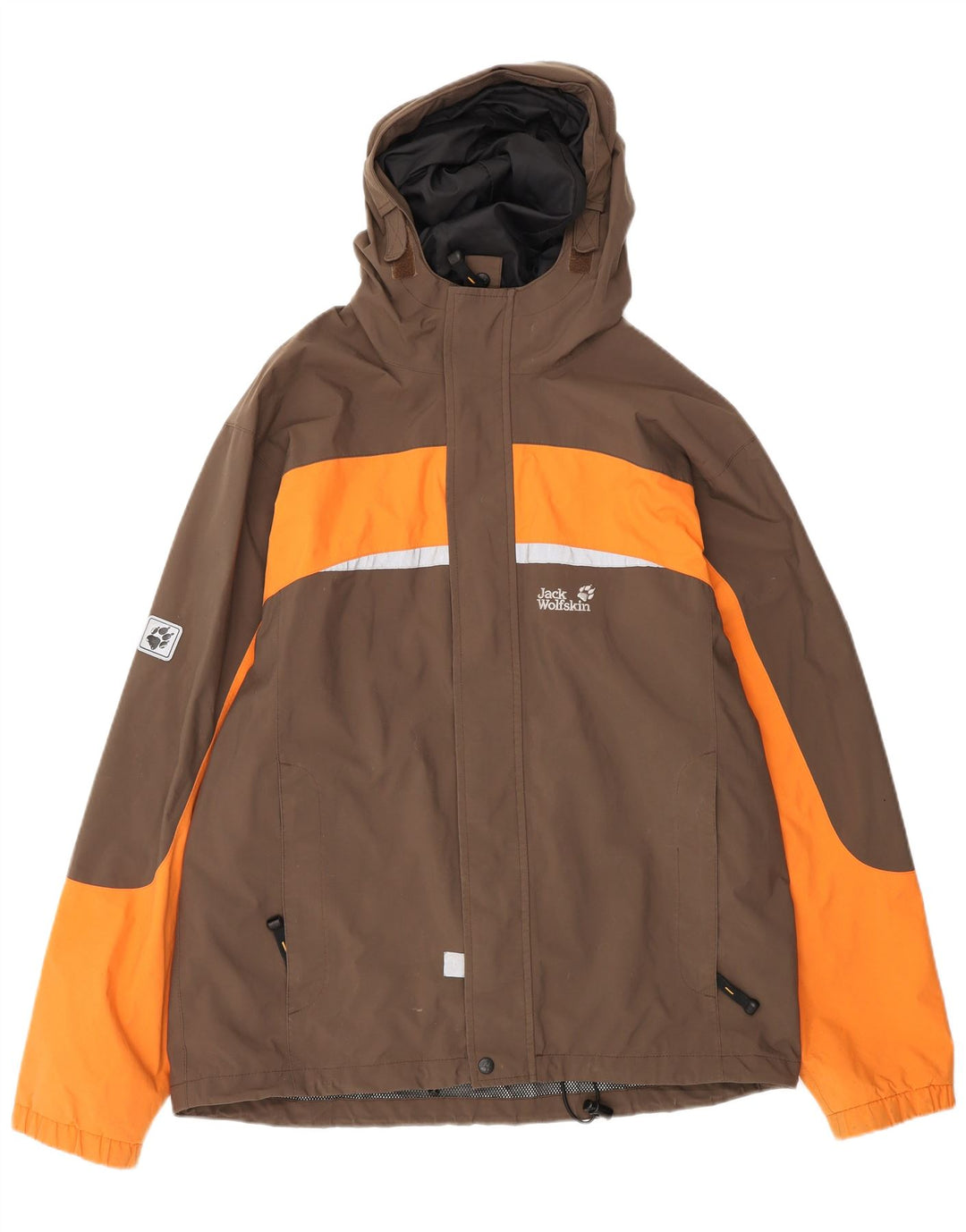 JACK WOLFSKIN Boys Graphic Rain Jacket 15-16 Years Brown Colourblock