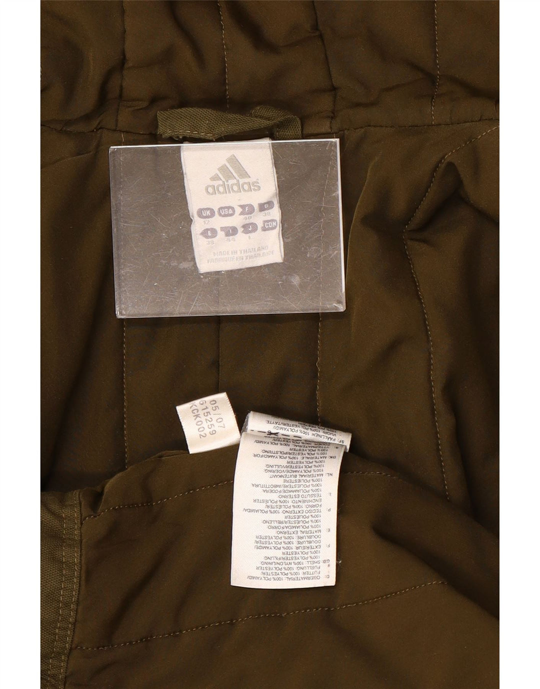 Damski płaszcz z kapturem ADIDAS UK 12, średni poliester khaki