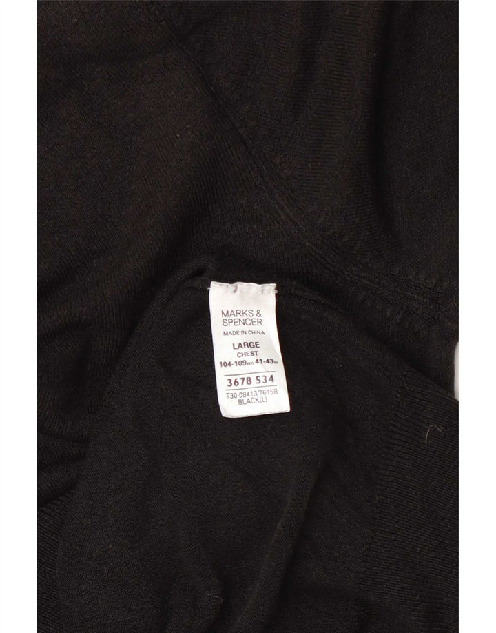 Marks & Spencer Męski sweter z dekoltem w kształcie litery V, duży, czarny, akrylowy