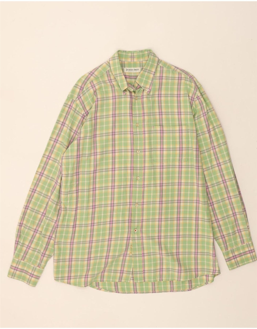 VOTUM JACQUES BRITT Mens Shirt Size 16/41 Large Green Check Vintage Votum Jacques Britt and Second-Hand Votum Jacques Britt from Messina Hembry 