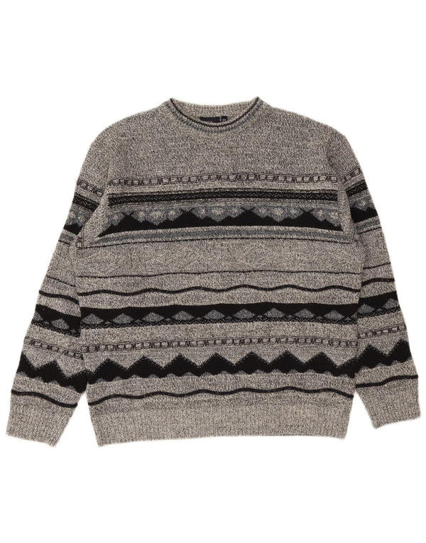 Sweter męski Carletti z okrągłym dekoltem 2XL, szary, geometryczny akryl