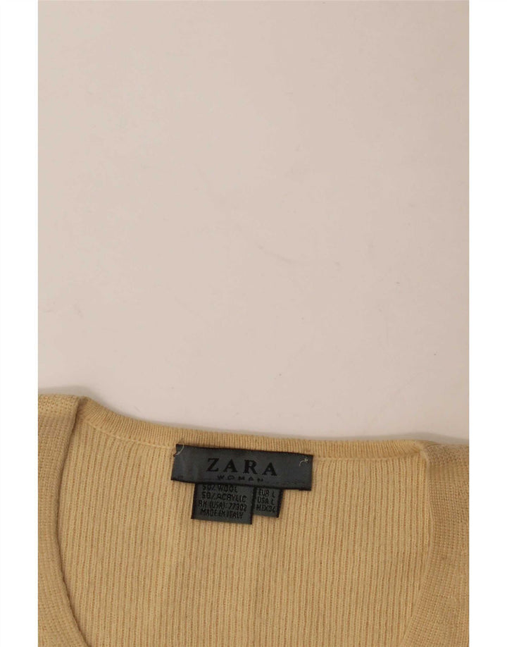 Sweter damski Zara z dekoltem w kształcie litery V, UK 16, duży, beżowy, wełniany