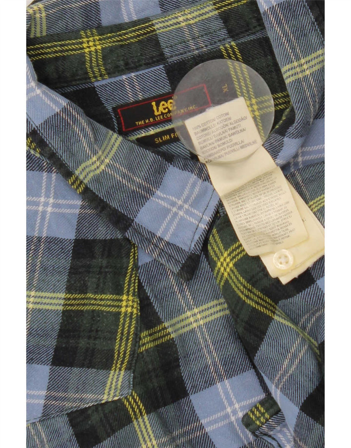 Męska koszula flanelowa Lee Slim Fit XL w niebieską kratkę, bawełniana