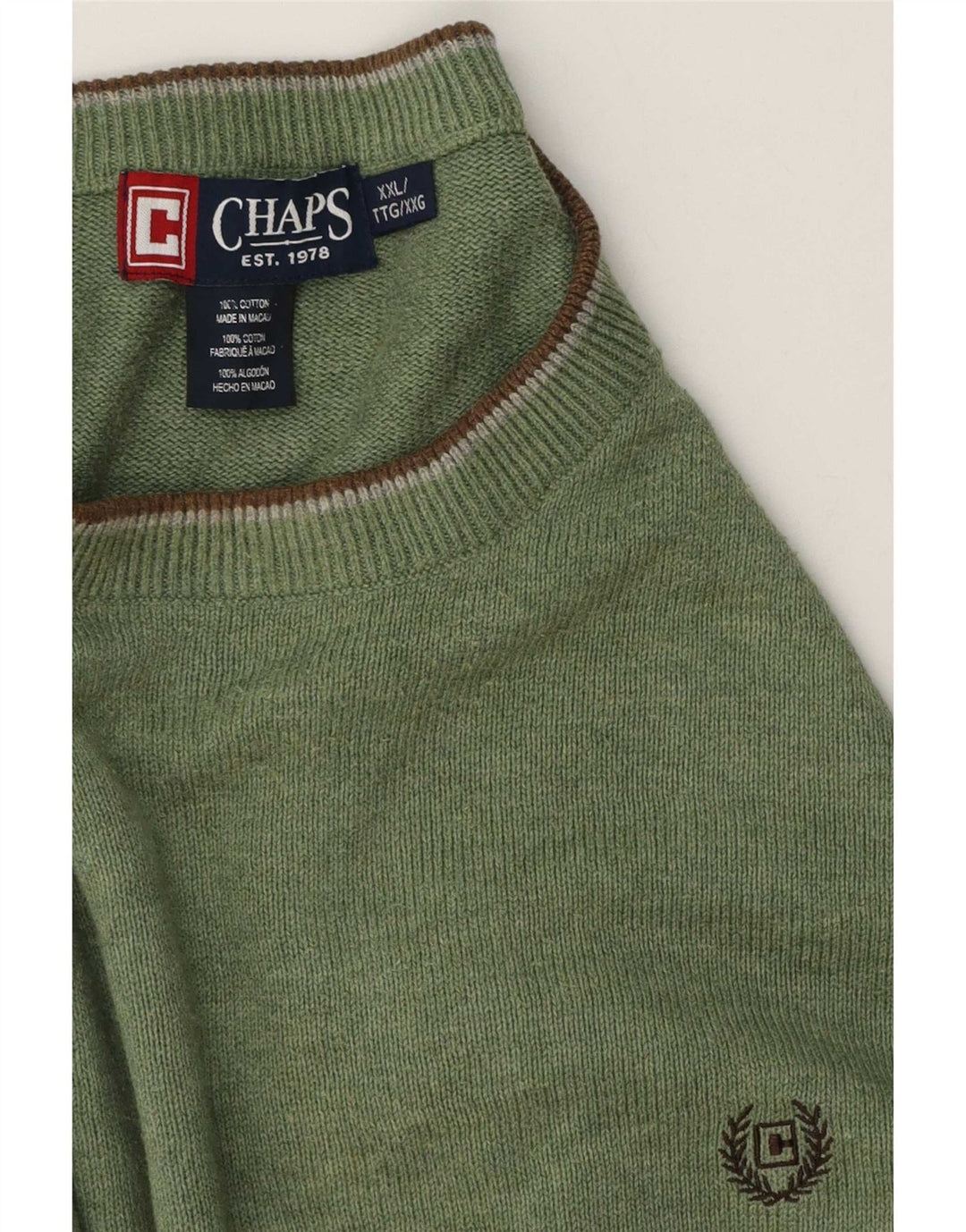 Męski sweter z okrągłym dekoltem Chaps o regularnym kroju, 2XL, zielona bawełna