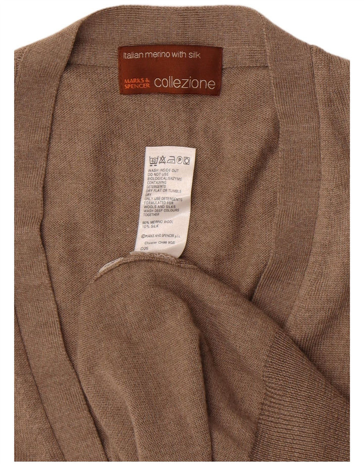 Marks & Spencer Męski sweter bez rękawów, duży, brązowy, wełniany