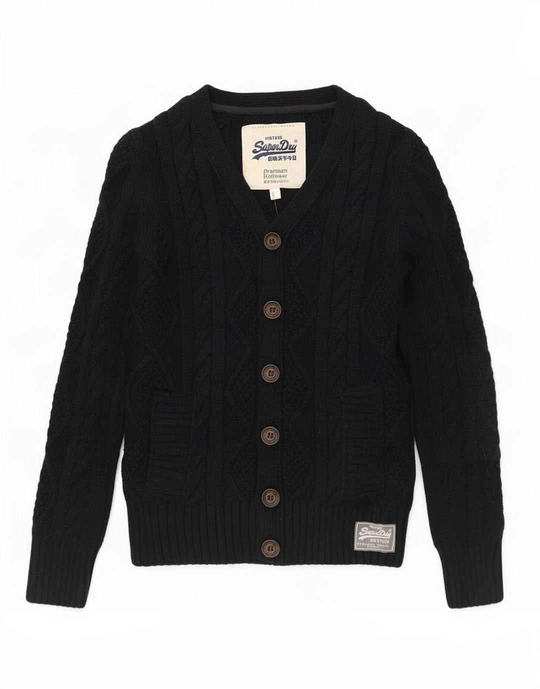 Męski sweter kardigan Superdry, średni granatowy poliester w cętki