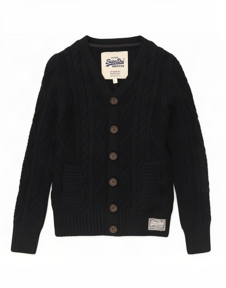 Męski sweter kardigan Superdry, średni granatowy poliester w cętki