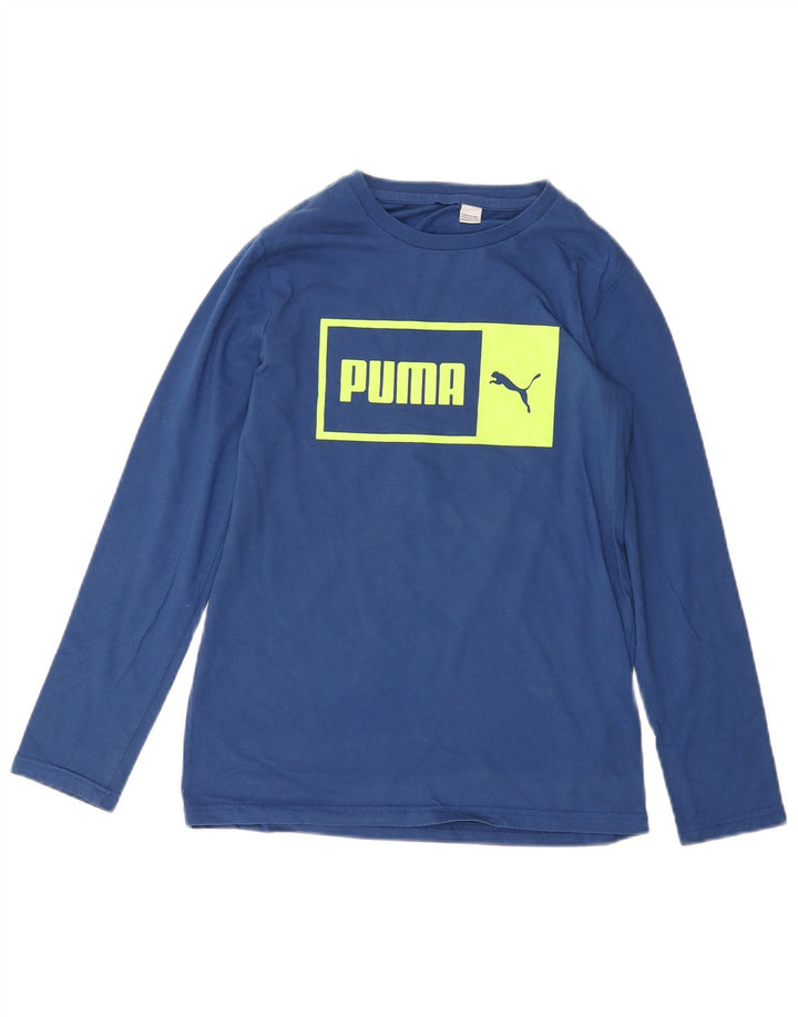 Męski graficzny top PUMA z długim rękawem, mały, niebieski, bawełniany