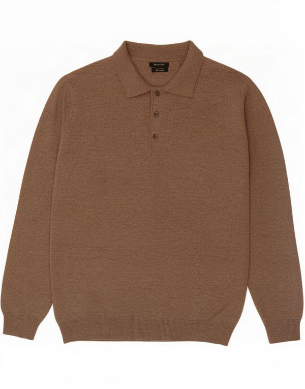 Męski sweter polo Massimo Dutti, duży, brązowy, wełniany w cętki
