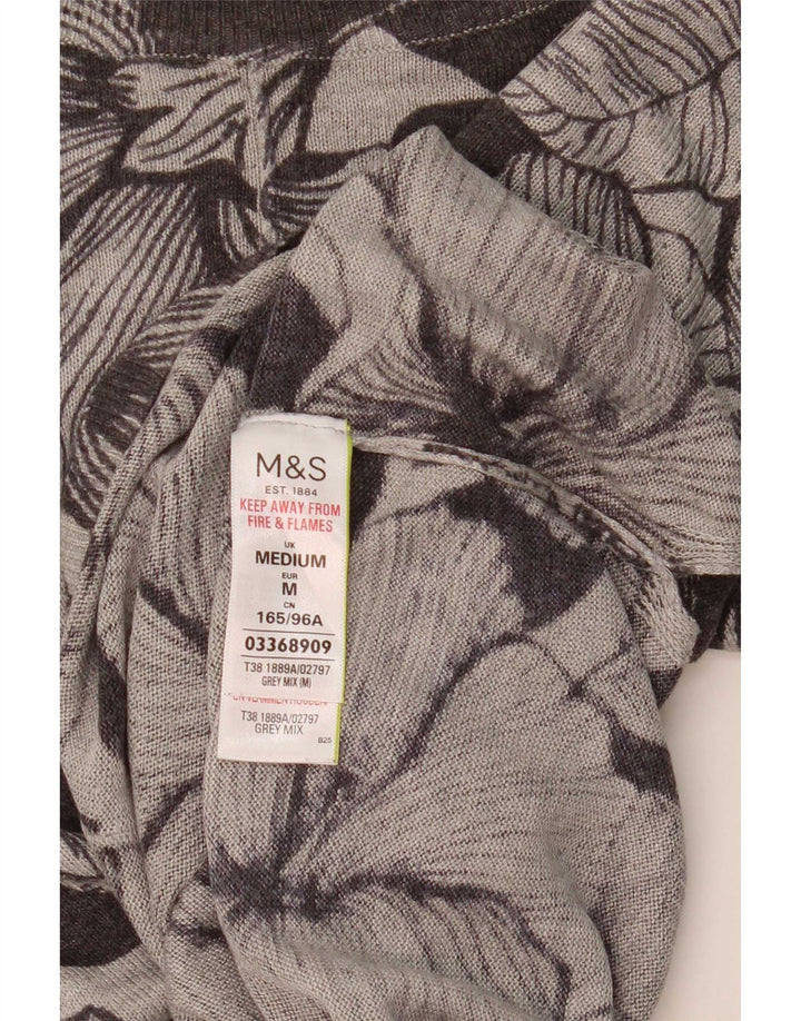 Marks & Spencer Damski sweter z dekoltem w łódkę UK 14 Średni szary w kwiaty