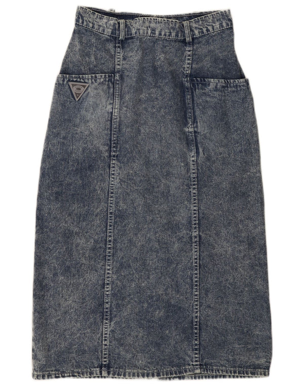 VINTAGE Womens High Waist Denim Skirt UK 12 Medium W26 Blue Cotton