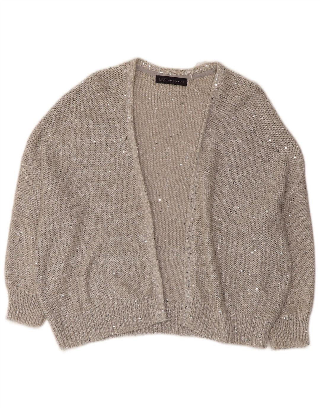 MARKS & SPENCER Damski sweter rozpinany z rękawami 3/4, UK 14, duży, szary