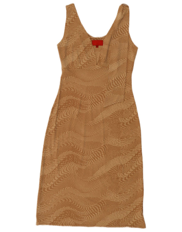 Vintage Womens Sleeveless Sheath Dress UK 6 XS Brown Striped Polyester