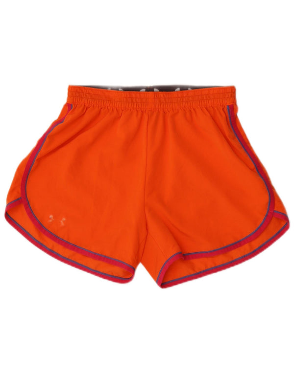 Under Armour Womens Sport Shorts UK 8 Small Orange Striped Polyester