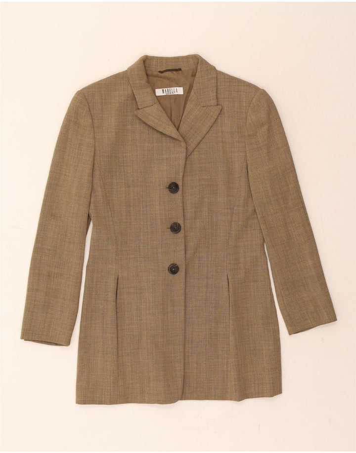 MARELLA Womens Longline 3 Button Blazer Jacket UK 10 Small Beige Wool Vintage Marella and Second-Hand Marella from Messina Hembry 