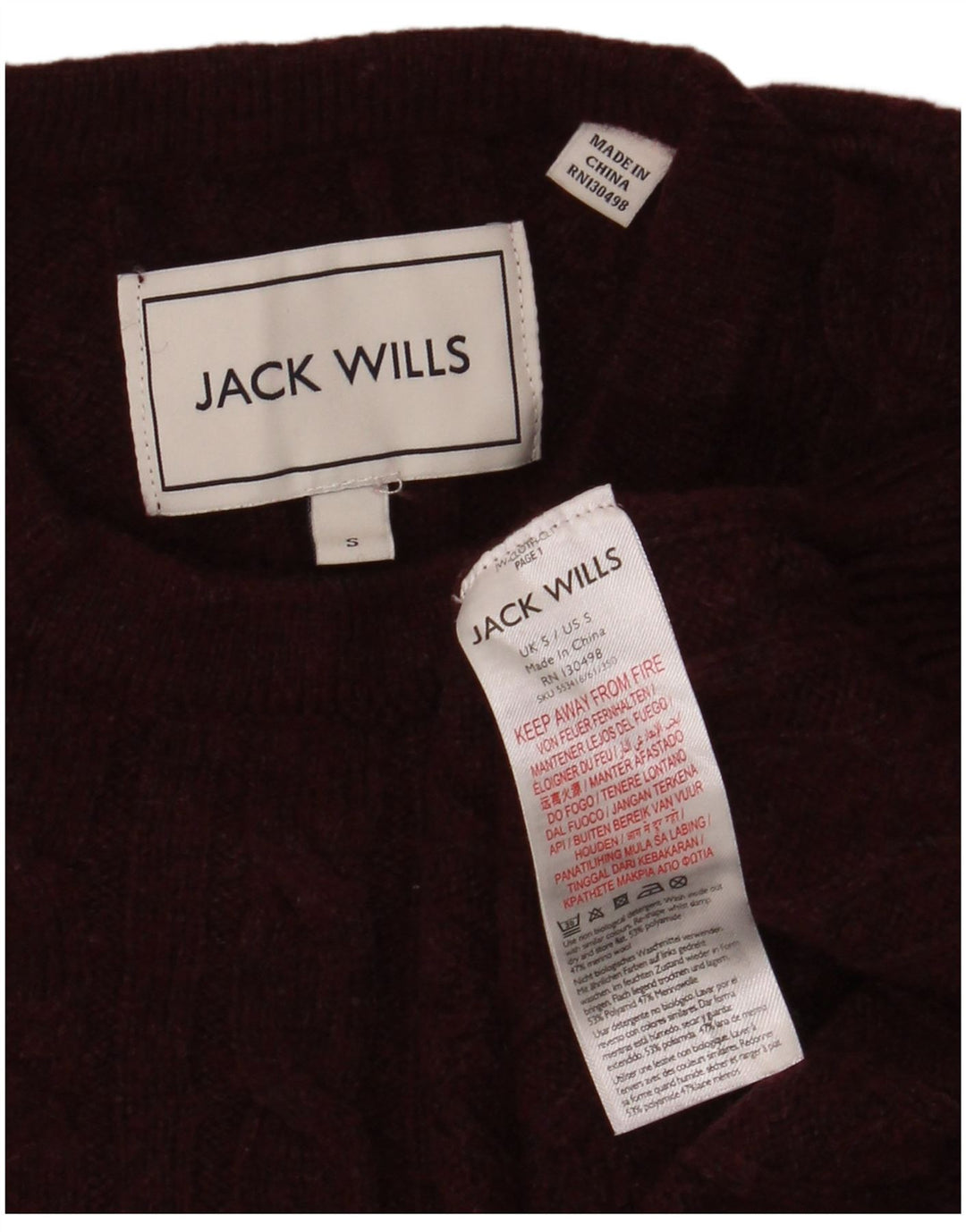 Jack Wills Męski sweter z okrągłym dekoltem, mały bordowy poliamid