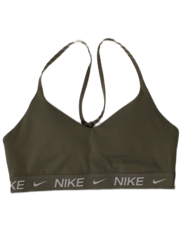 Damski top sportowy z grafiką Nike, mały, khaki, poliester, sportowy