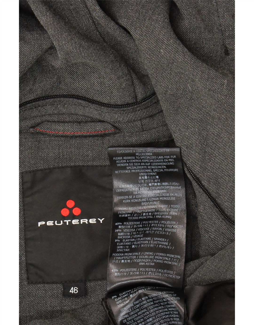 Damski płaszcz z kapturem i ociepleniem PEUTEREY IT 46, duży, szary poliester