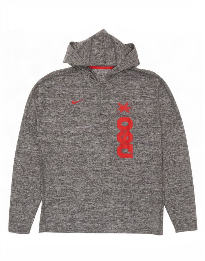 Męska koszulka z kapturem Nike Dri Fit z grafiką i długim rękawem, duża, szara, nakrapiana