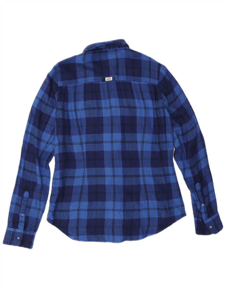Damska koszula flanelowa Superdry UK 14, wiskoza w średnią niebieską kratkę